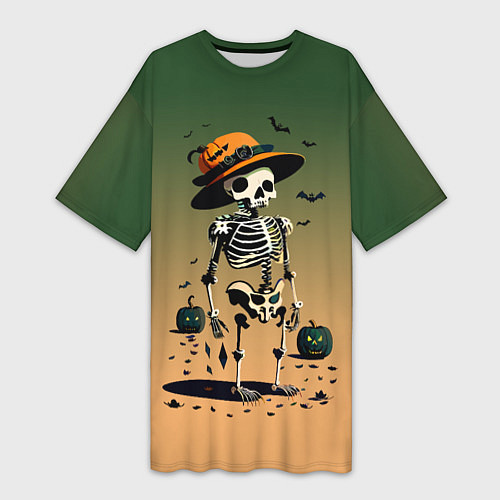 Женская длинная футболка Funny skeleton - ai art fantasy / 3D-принт – фото 1