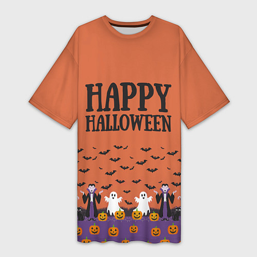 Женская длинная футболка Happy Halloween pattern / 3D-принт – фото 1