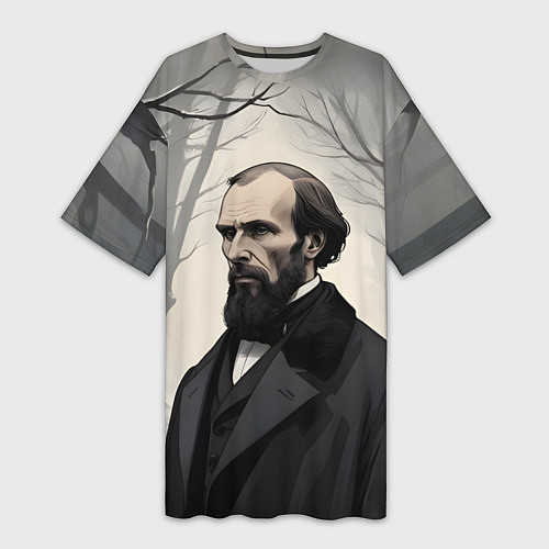 Женская длинная футболка Достоевский зимняя аллея / 3D-принт – фото 1