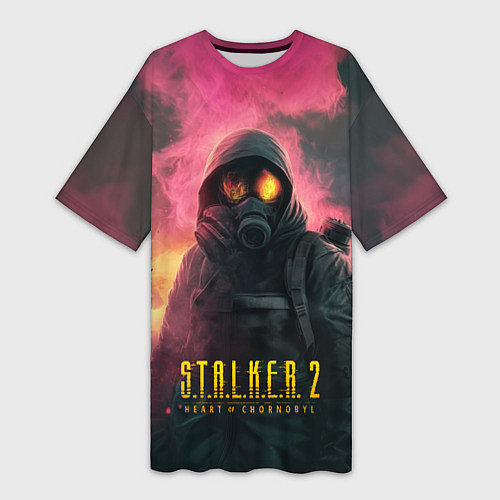 Женская длинная футболка Stalker 2 горящий атомный завод / 3D-принт – фото 1