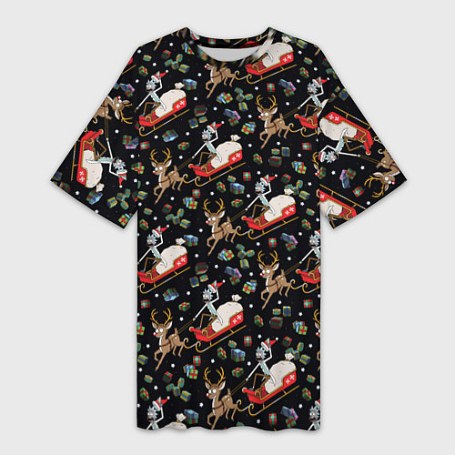 Женская длинная футболка Рик и Морти сани с оленем - Christmas / 3D-принт – фото 1