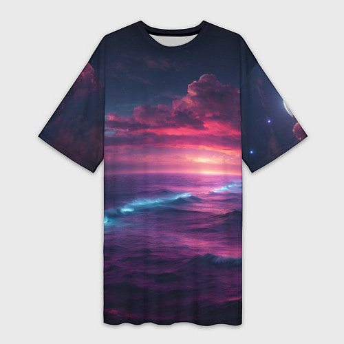 Женская длинная футболка Night sea / 3D-принт – фото 1