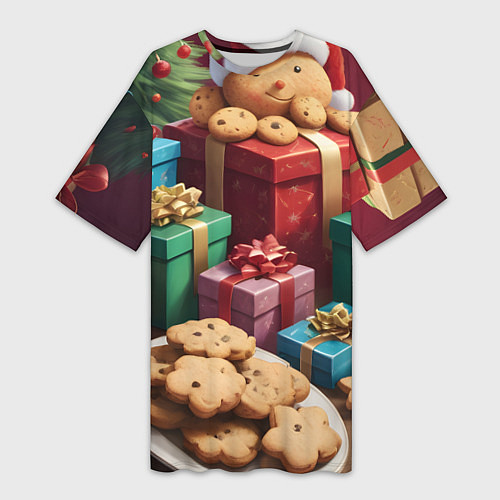 Женская длинная футболка Рождественское печенье / 3D-принт – фото 1
