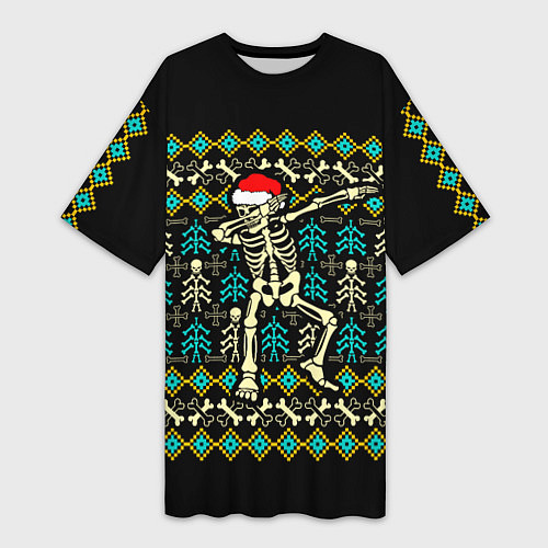 Женская длинная футболка Танцующий скелет на Рождество / 3D-принт – фото 1