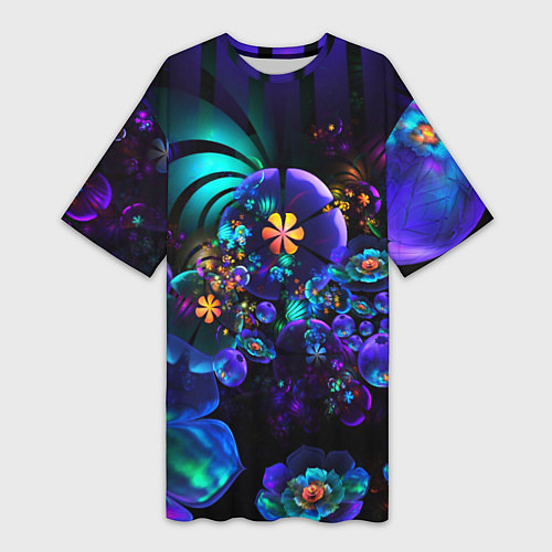 Женская длинная футболка Оптический фрактальный цветок / 3D-принт – фото 1