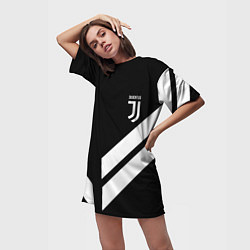 Футболка женская длинная Juventus line white, цвет: 3D-принт — фото 2