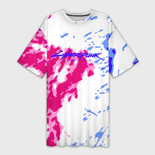 Женская длинная футболка Cyberpunk 2077 неоновые краски / 3D-принт – фото 1