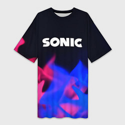 Футболка женская длинная Sonic neon flame, цвет: 3D-принт