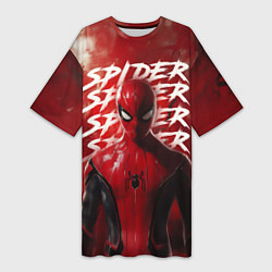 Футболка женская длинная Spider-man red background, цвет: 3D-принт