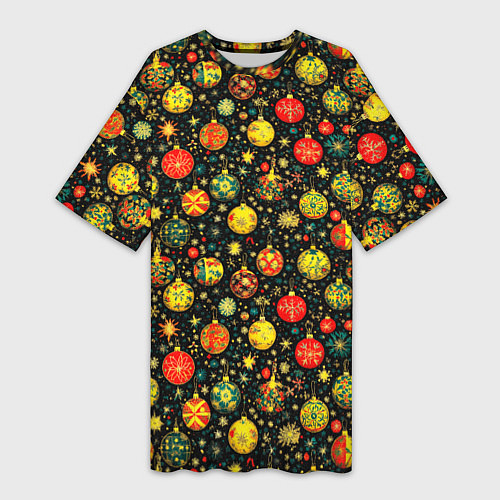 Женская длинная футболка Новогодние елочные шары / 3D-принт – фото 1