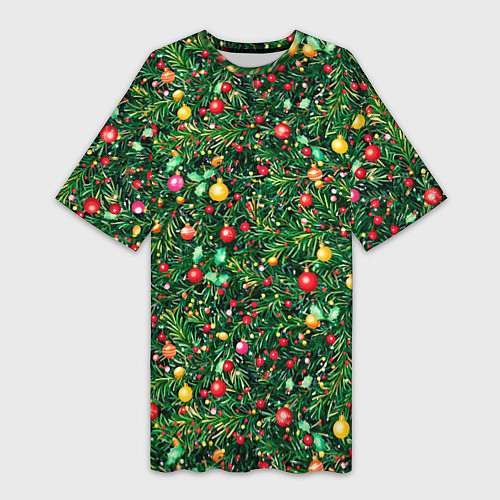 Женская длинная футболка Разноцветные шары на ёлке / 3D-принт – фото 1