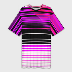 Футболка женская длинная Разноцветные вертикальные линии, цвет: 3D-принт