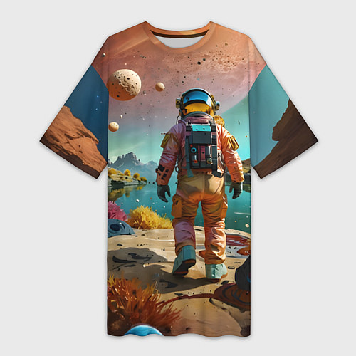 Женская длинная футболка Астронавт на красочной планете / 3D-принт – фото 1