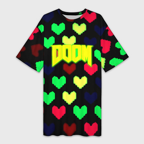 Женская длинная футболка Doom кислотные сердца / 3D-принт – фото 1