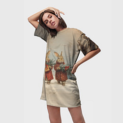 Футболка женская длинная Зайцы с новогодними подарками, цвет: 3D-принт — фото 2