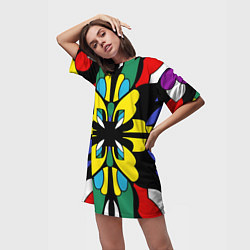 Футболка женская длинная Яркий калейдоскоп, цвет: 3D-принт — фото 2