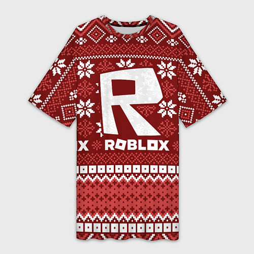 Женская длинная футболка Новогодний свитер ugly Roblox / 3D-принт – фото 1