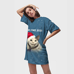 Футболка женская длинная Бу испугался уже 2025, цвет: 3D-принт — фото 2