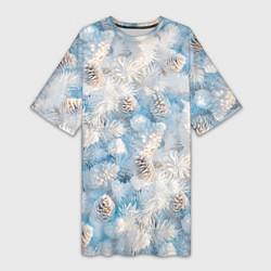 Женская длинная футболка Мороз и солнце - еловые шишки