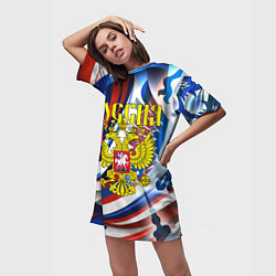 Футболка женская длинная Герб России на фоне цветов флага, цвет: 3D-принт — фото 2