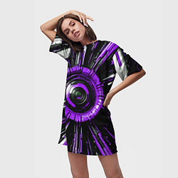 Футболка женская длинная Чёрно-фиолетовая сфера киберпанк, цвет: 3D-принт — фото 2