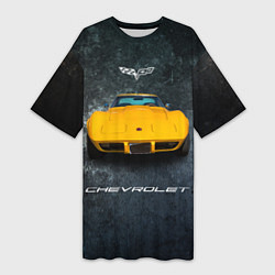Футболка женская длинная Спортивный американский Chevrolet Corvette, цвет: 3D-принт