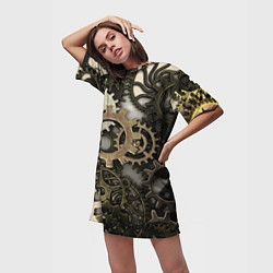 Футболка женская длинная Шестерёнка, цвет: 3D-принт — фото 2