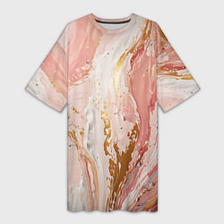 Футболка женская длинная Брызги розовых и золотых красок в хаотичных узорах, цвет: 3D-принт