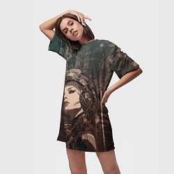 Футболка женская длинная Волевая девушка-андроид, цвет: 3D-принт — фото 2