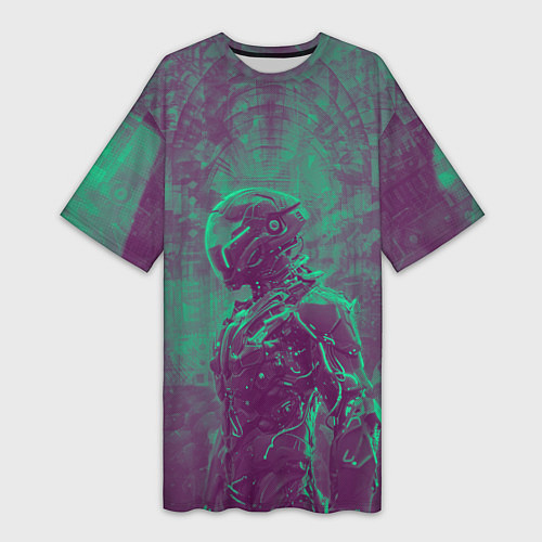 Женская длинная футболка Киборг в пурпурных тонах / 3D-принт – фото 1