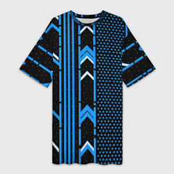 Футболка женская длинная Синие обои на чёрном фоне, цвет: 3D-принт