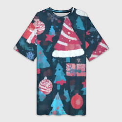 Женская длинная футболка Плюшевая новогодняя абстракция