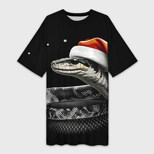 Женская длинная футболка Змейка в шапочке на темном / 3D-принт – фото 1