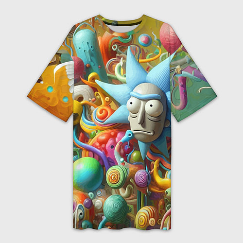 Женская длинная футболка Рик Санчес - абстракция / 3D-принт – фото 1