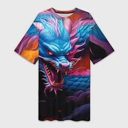 Футболка женская длинная Рогатый дракон, цвет: 3D-принт