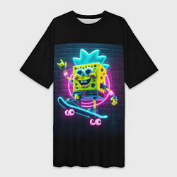 Женская длинная футболка Sponge Bob on a skateboard - ai art fantasy