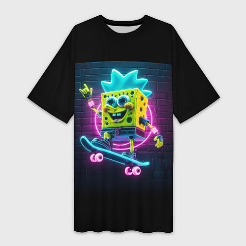 Женская длинная футболка Sponge Bob on a skateboard - ai art fantasy / 3D-принт – фото 1