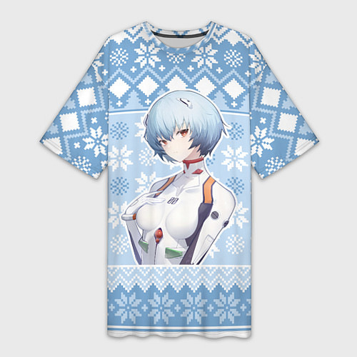 Женская длинная футболка Rei christmas sweater Evangelion / 3D-принт – фото 1