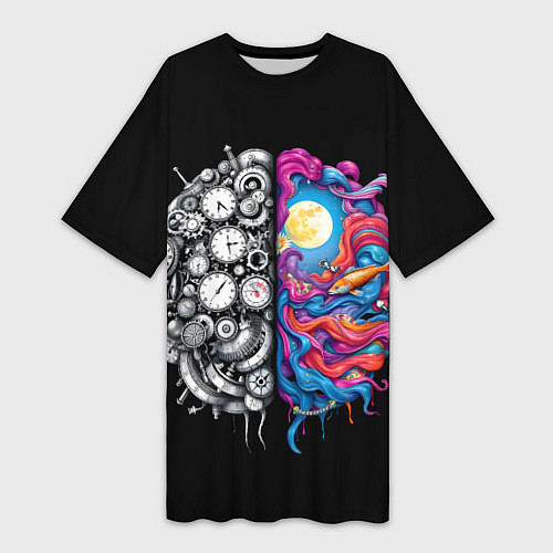 Женская длинная футболка Правое и левое полушарие / 3D-принт – фото 1