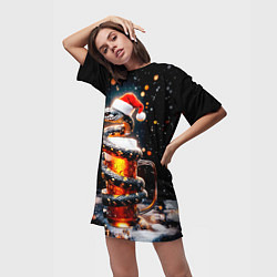 Футболка женская длинная Змея с кружкой пива на Новый год, цвет: 3D-принт — фото 2