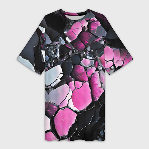 Женская длинная футболка Чёрно-розовый камень / 3D-принт – фото 1
