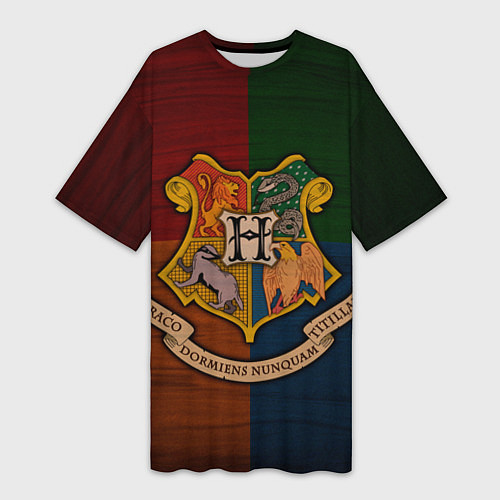 Женская длинная футболка Hogwarts emblem / 3D-принт – фото 1