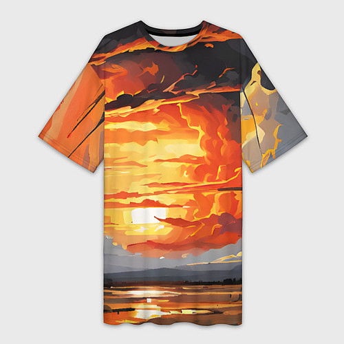 Женская длинная футболка Багровый закат / 3D-принт – фото 1