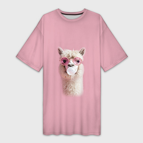 Женская длинная футболка Лама альпака в очках с жевательной резинкой / 3D-принт – фото 1