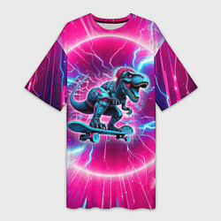 Женская длинная футболка Cyber tyrannosaurus is a cool skateboarder