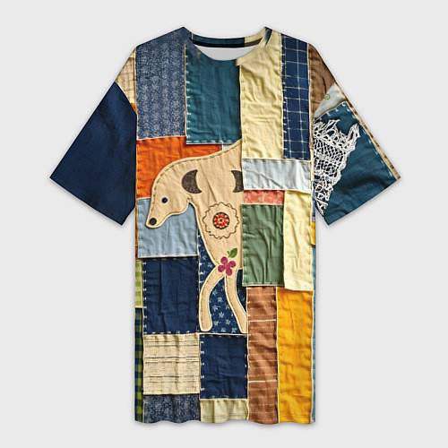 Женская длинная футболка Пэчворк с собакой / 3D-принт – фото 1