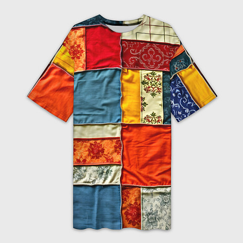 Женская длинная футболка Пэчворк из ярких тканей / 3D-принт – фото 1