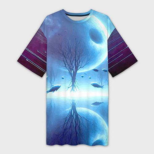 Женская длинная футболка Луна и рыбы - нейроарт фантазия / 3D-принт – фото 1