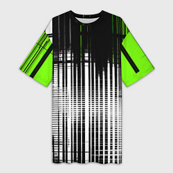 Футболка женская длинная Зелёно-чёрный гранж на белом фоне, цвет: 3D-принт