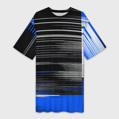 Женская длинная футболка Белые вертикальные полосы на чёрно-синем фоне / 3D-принт – фото 1